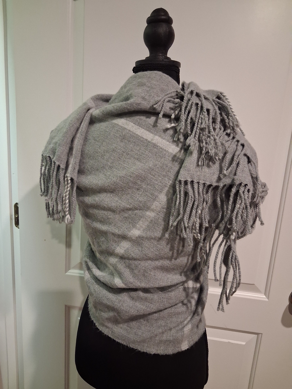 J. Crew Light Gray Fringe Knit Throw